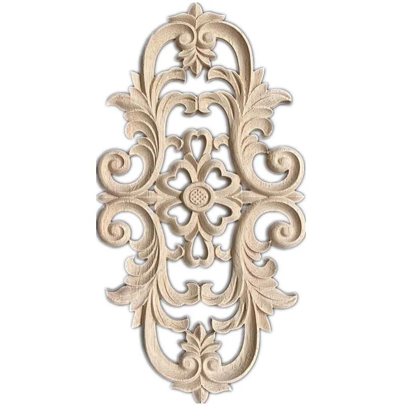 29-50cm Floral Wood Carved Decal Corner Appliques Frame Wall Furniture Woodcarving Decorative Wooden Figurines Craft
